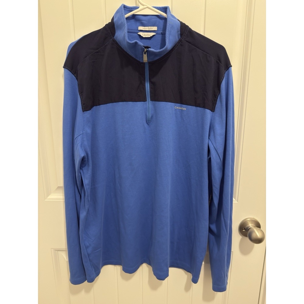Calvin‎ Klein Liquid Touch Mens Quarter Zip Pullover Blue Navy Colorblock XL